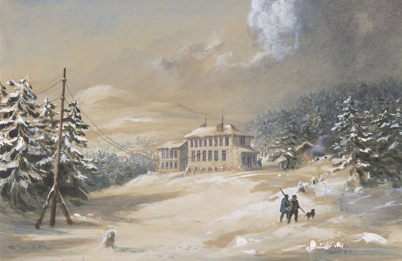 Exterior view of the Telegraph House in Trinity Bay, Newfoundland, by Robert Charles Dudley, oil painting