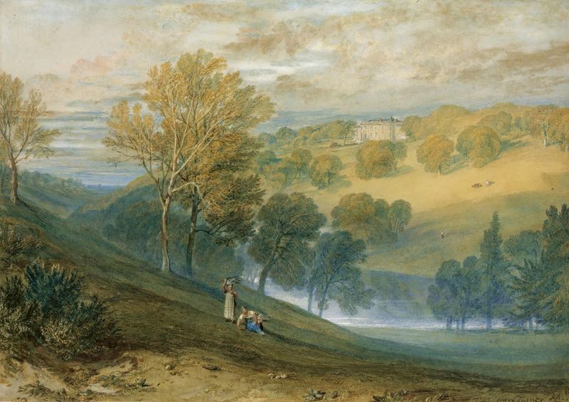 Gledhow Hall, Yorkshire de Joseph Mallord William Turner, óleo sobre lienzo que representa un paisaje tranquilo.