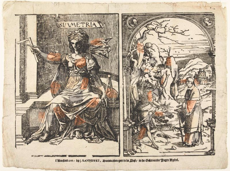 Pintura figurativa a óleo de Unknown Artist retratando um homem confrontando um diabo com simetria intrincada.