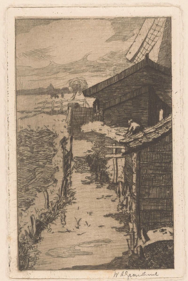 Landschap met sloot de Willem Adrianus Grondhout, Edad de Oro Holandesa, que representa un paisaje sereno con un canal.