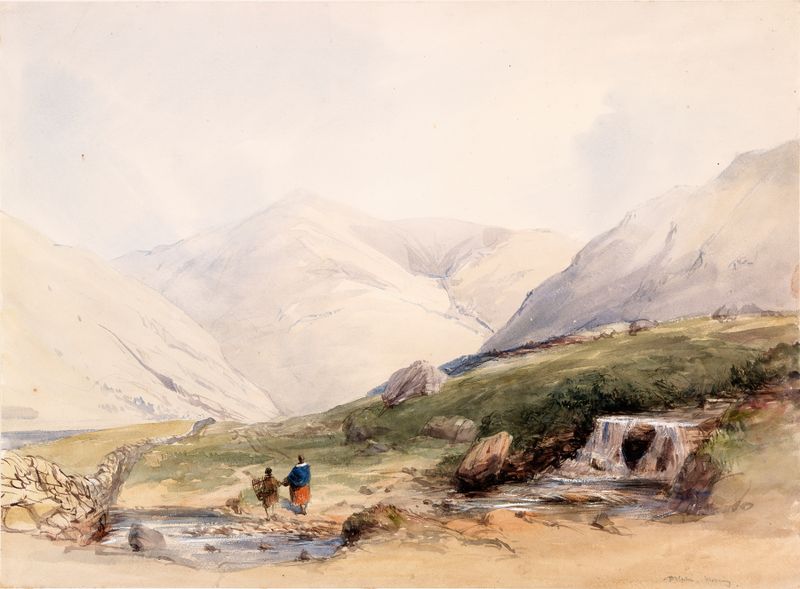 View near Delphi, County Galway, oil on canvas by William Evans of Eton depicting rolling hills and a muted sky.