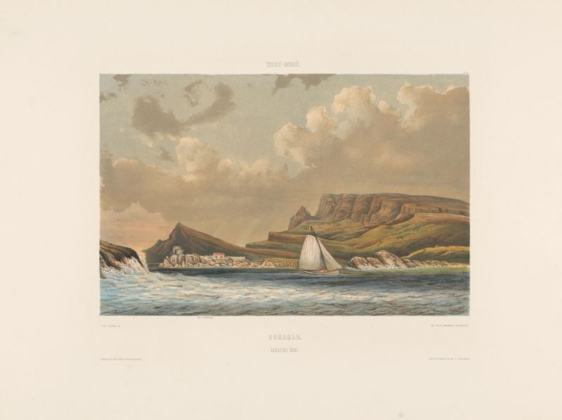 Curaçao. Caraccas Baai by Gerard Voorduin, oil painting depicting a serene bay and sky.