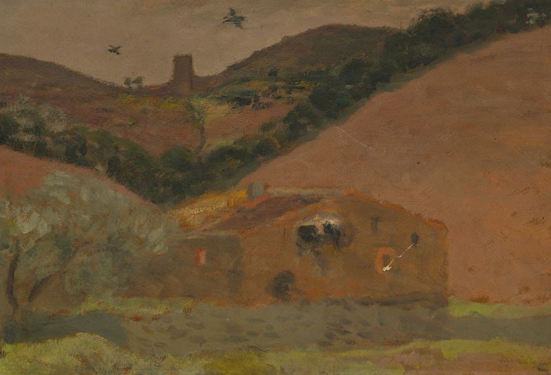 Paysage à Banyuls by Aristide Maillol, oil painting depicting a serene landscape with hills and a soft sky.