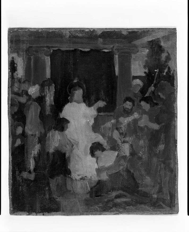 María Magdalena lavando los pies de Cristo, óleo de Oscar Fehrer