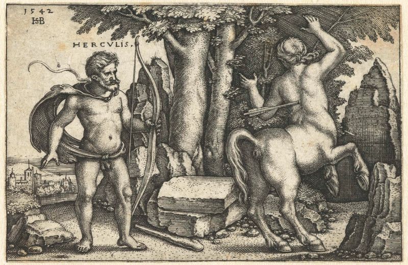Gravura de Hans Sebald Beham mostrando Hércules lutando contra Nessus.