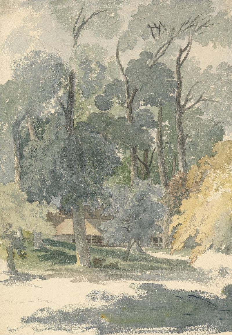Árboles y Graneros en Ashstead Park, Surrey de Robert Hills, óleo sobre lienzo