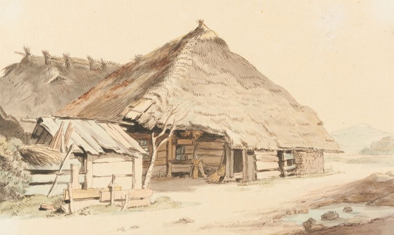 Paisaje con una granja y colinas onduladas, pintura al óleo de Johann Ludwig Aberli
