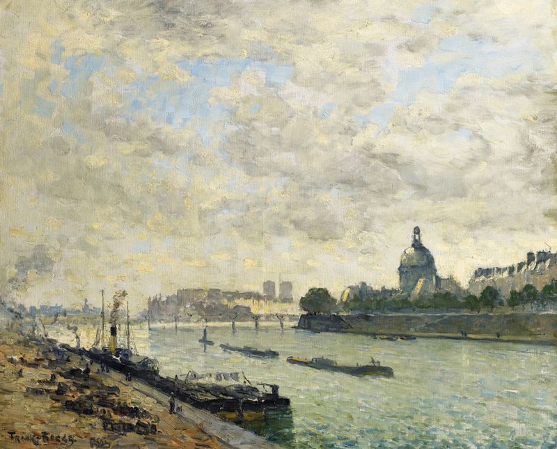 Landscape of the Seine river with trees, oil painting by Frank Myers Boggs