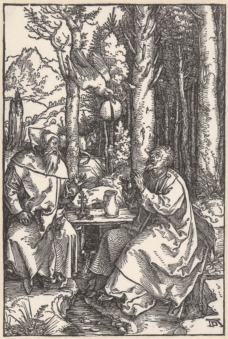 São Antônio visita São Paulo no deserto, papel de Albrecht Dürer