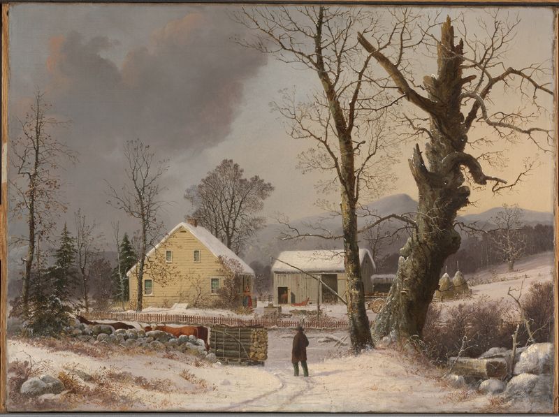 Winter Landscape by George Henry Durrie, oil painting depicting a snowy landscape with trees.