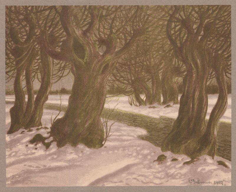 Willows in March, oil on canvas by Eugeniusz Ludwik Dąbrowa-Dąbrowski depicting a serene landscape.