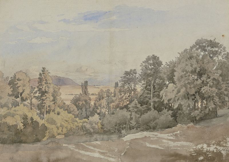 Landscape with trees and hills, oil painting by Johann Wilhelm Schirmer