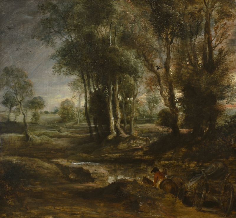 Evening Landscape with Timber Wagon, óleo sobre lienzo de Peter Paul Rubens