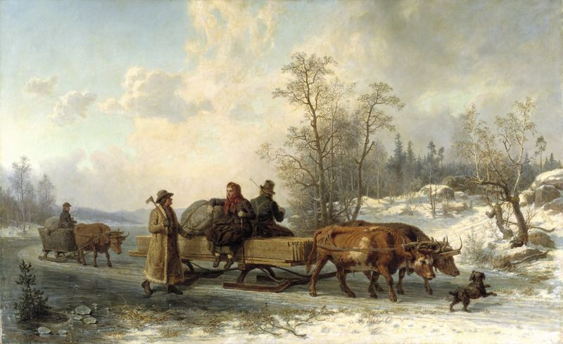 Peasants from Sorunda on their Way to Stockholm, óleo sobre lienzo de Nils Andersson