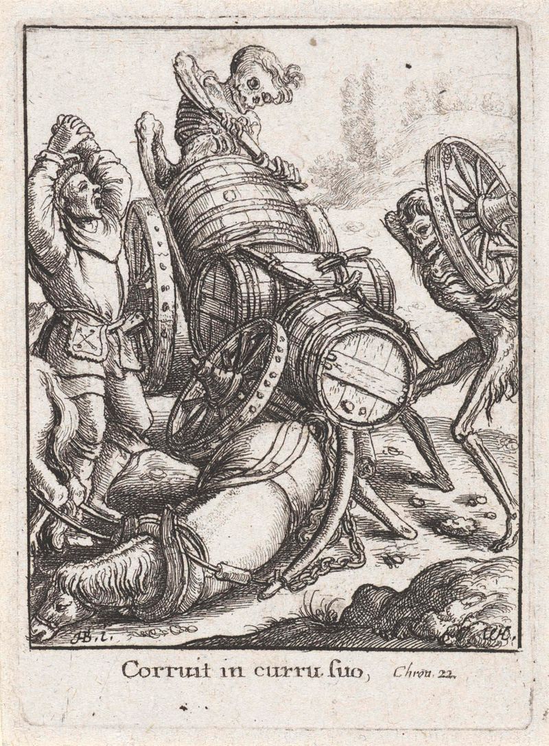 Gravura de Wenceslaus Hollar que retrata um barqueiro e uma figura esquelética representando a Morte.