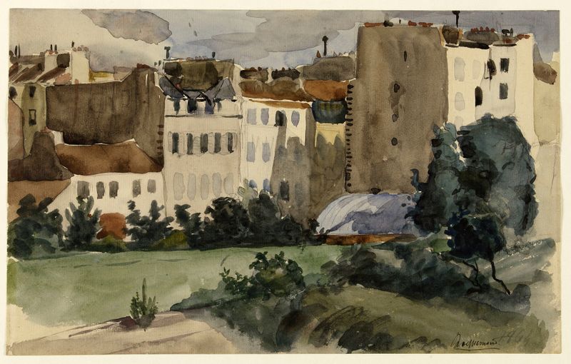 La rue Rousselet by Félix Bracquemond, depicting a quiet alleyway with a solitary figure in shadow, realism