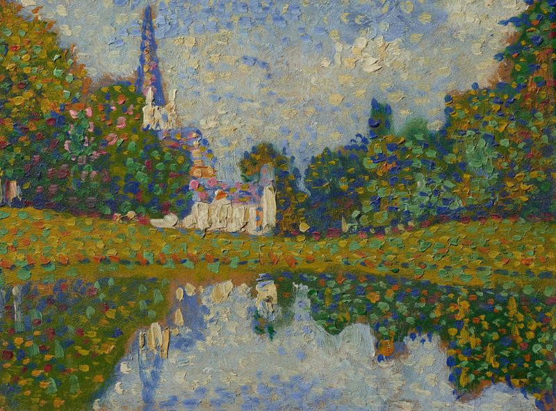 Figurative scene of couples dancing in a landscape, oil painting by Georges Lemmen