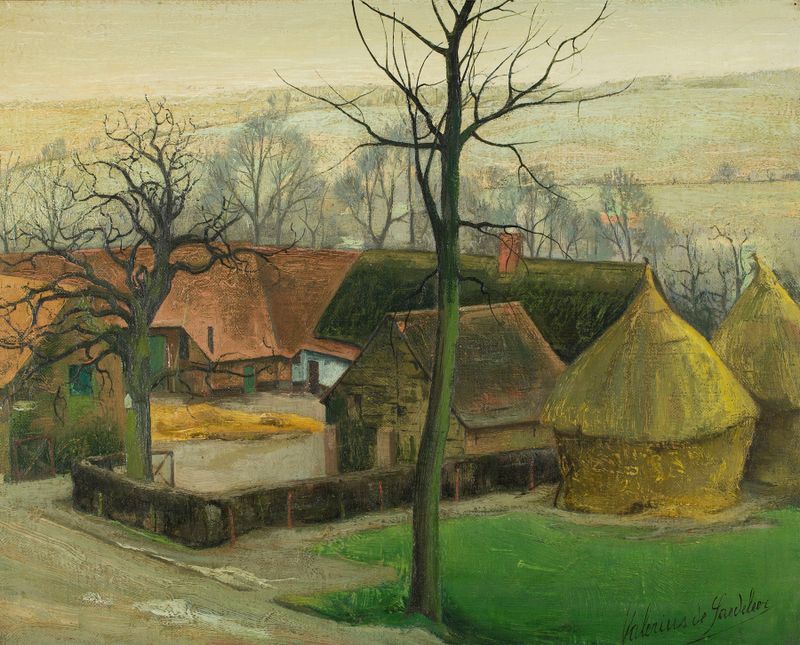 Landscape of a farm at dusk, oil on canvas by Valerius De Saedeleer
