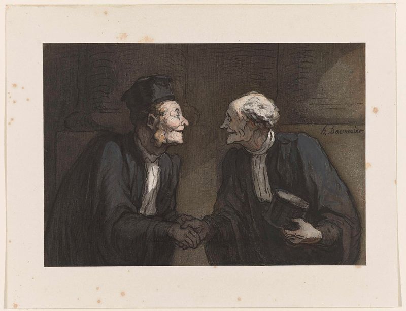 Drawing by Honoré Daumier depicting two lawyers shaking hands.