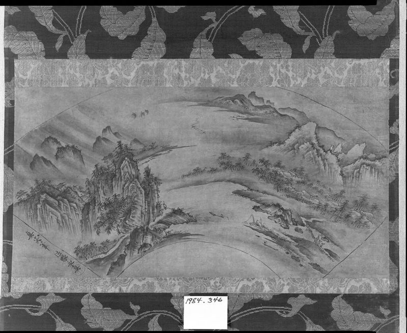 Paisaje con montañas y agua, tinta sobre papel de Kano Shinshō