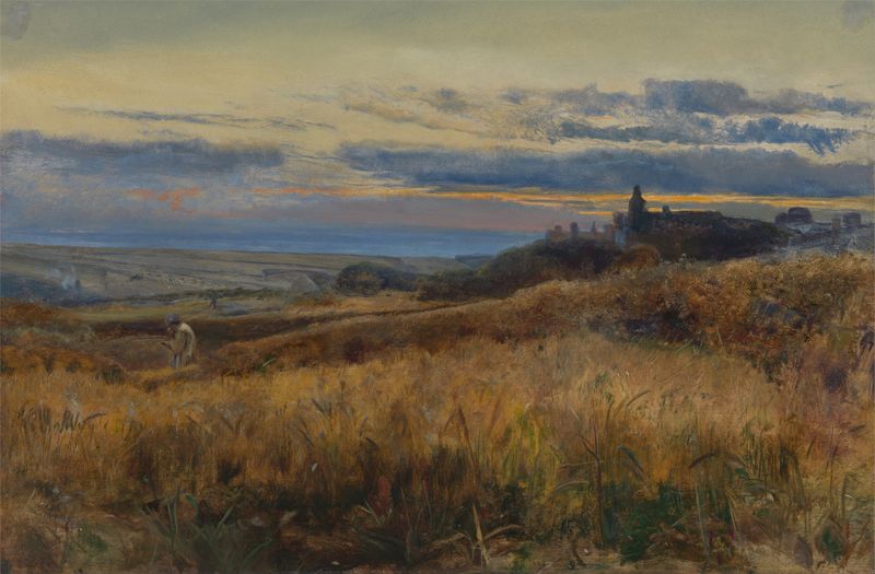Cornfield at sunset, oil on canvas by John William Inchbold