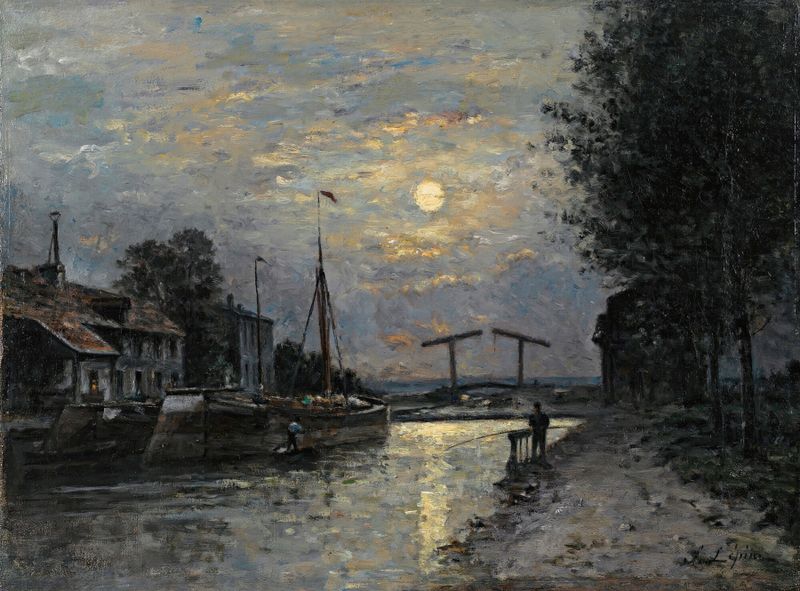Le Canal Saint Denis, Effet De Lune de Stanislas Lépine, pintura al óleo que representa un canal iluminado por la luna.