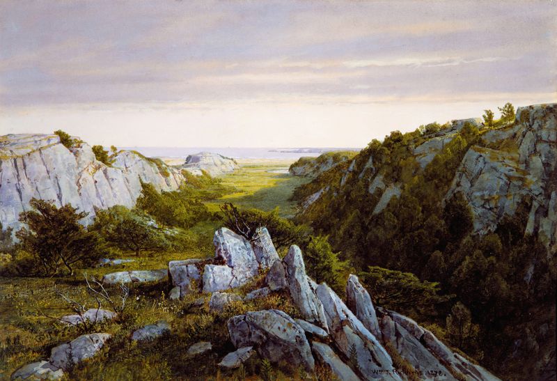 Paisagem com céu tempestuoso e colinas verdes de William Trost Richards, óleo sobre tela