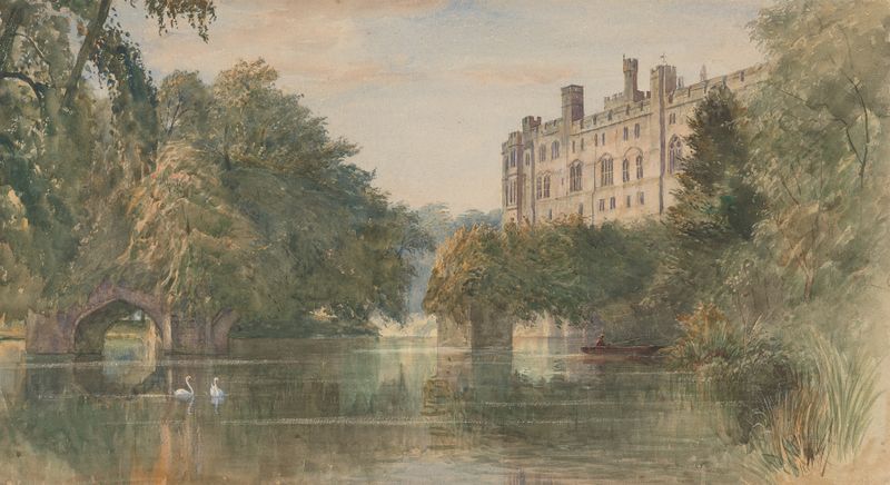 Warwick Castle landscape by Charles Reginald Aston, oil painting