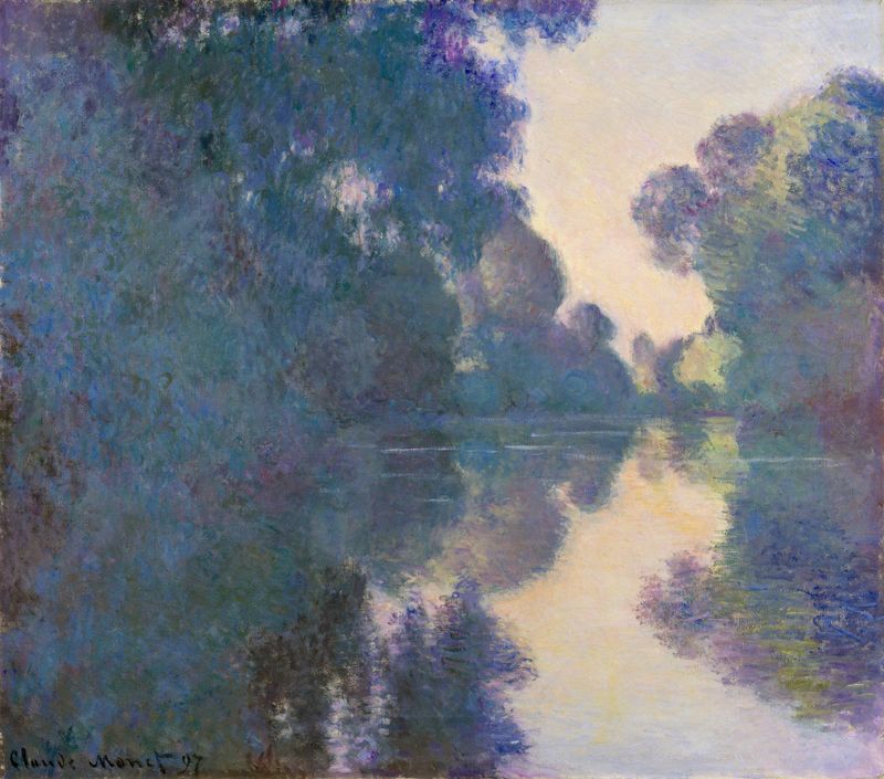 Morning on the Seine near Giverny, oil on canvas by Claude Monet depicting a serene river scene.