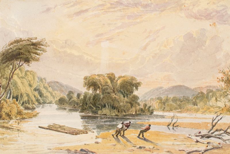 Landscape view of St. Louis with blue and gold hues, oil painting by Seth Eastman