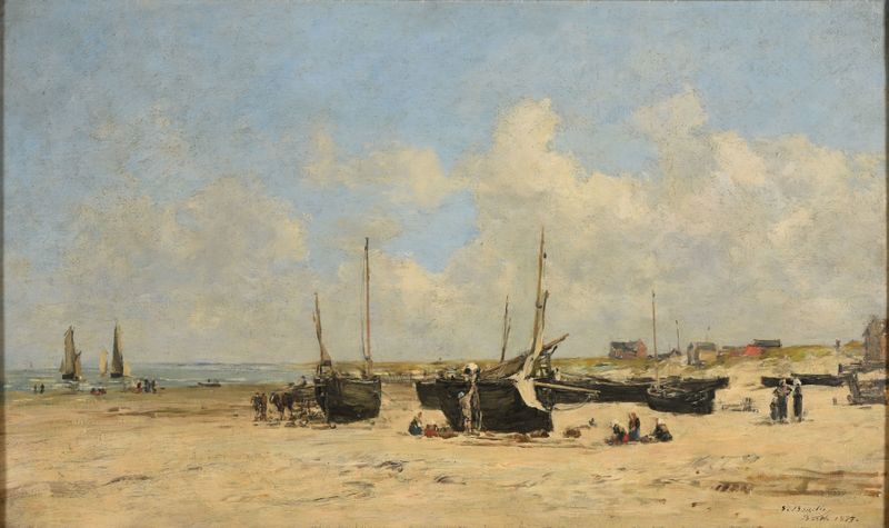 Cena marinha com ondas e nuvens, pintura a óleo de Eugène Boudin
