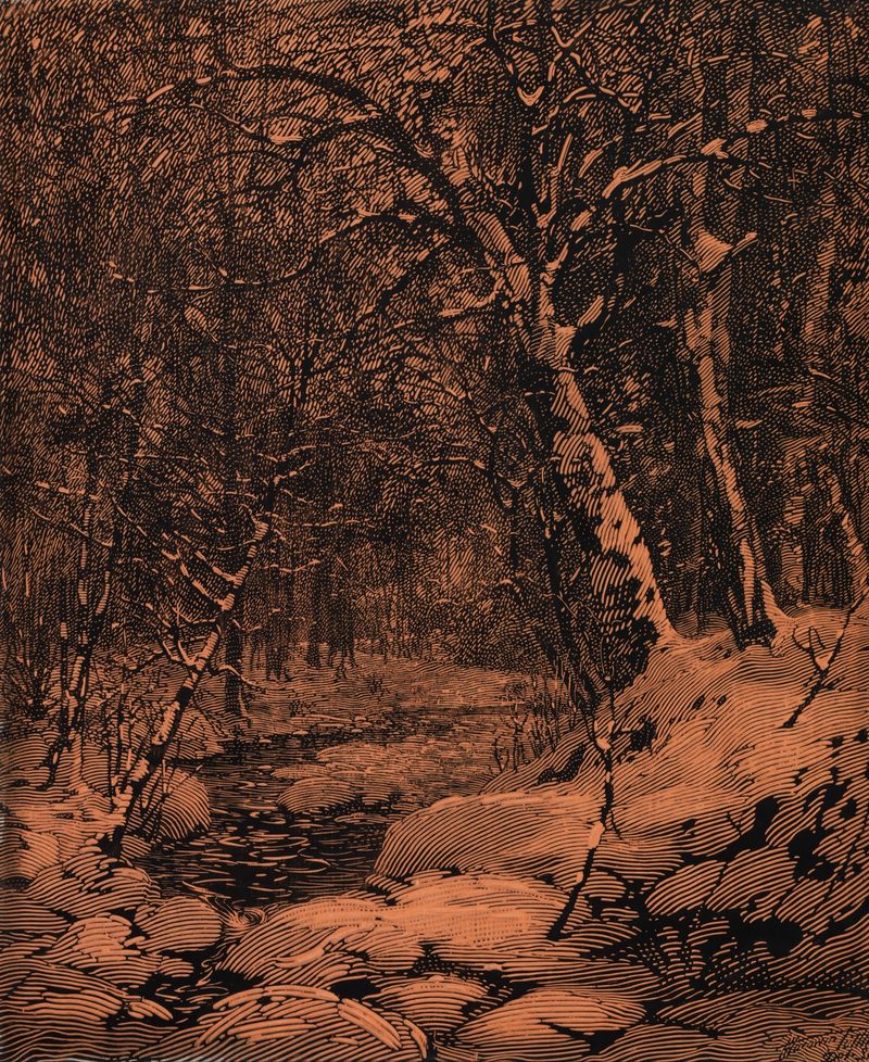 Snowbound by Macowin Tuttle, a romantic landscape depicting a frosted scene.