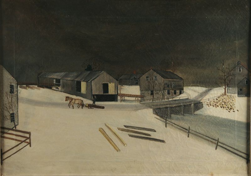 Lumbering in the Snow, meio desconhecido, Unknown Artist, figuras trabalhando em flocos de neve