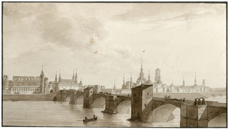 Paisagem de Saragoça ao pôr do sol, pintura a óleo de Otto Howen