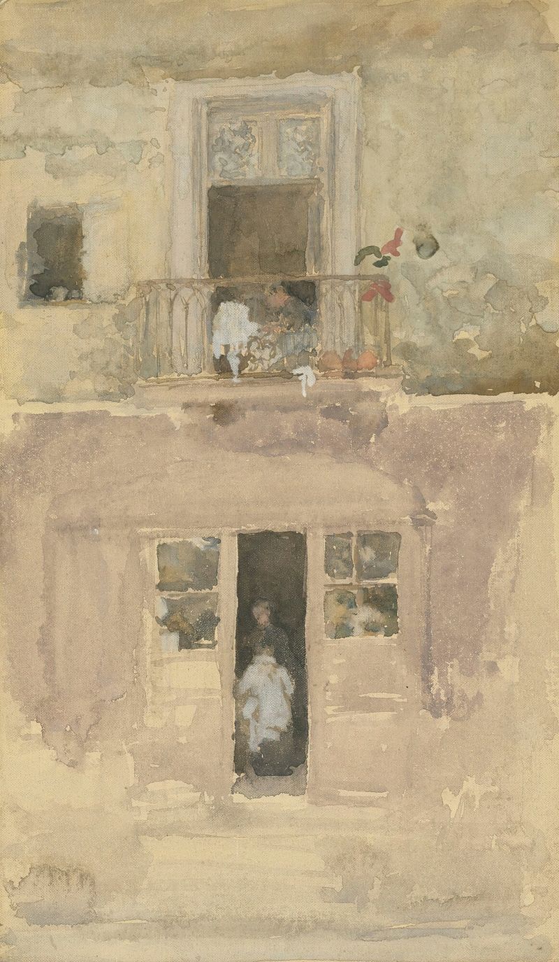 Pintura figurativa al óleo de James Abbott McNeill Whistler que representa a una mujer en un balcón.