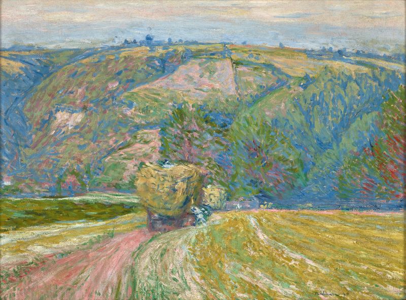 Naturaleza muerta de un carro con heno, pintura al óleo de Józef Pankiewicz