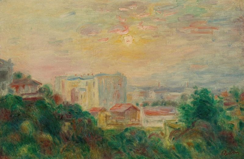 Vue De Montmartre, pintura a óleo de Pierre-Auguste Renoir que retrata uma paisagem parisiense vibrante