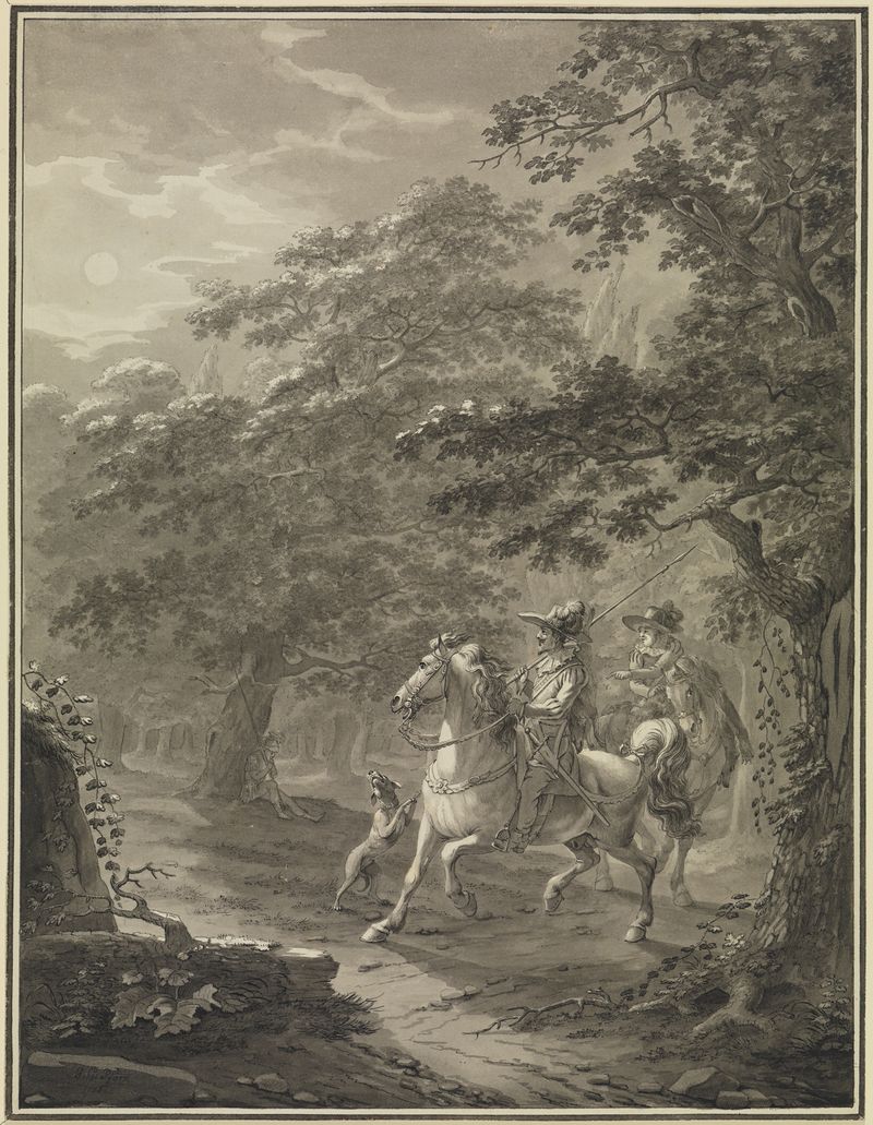 Ilustração de Johann Georg Pforr mostrando um homem sob uma árvore, pintura a óleo