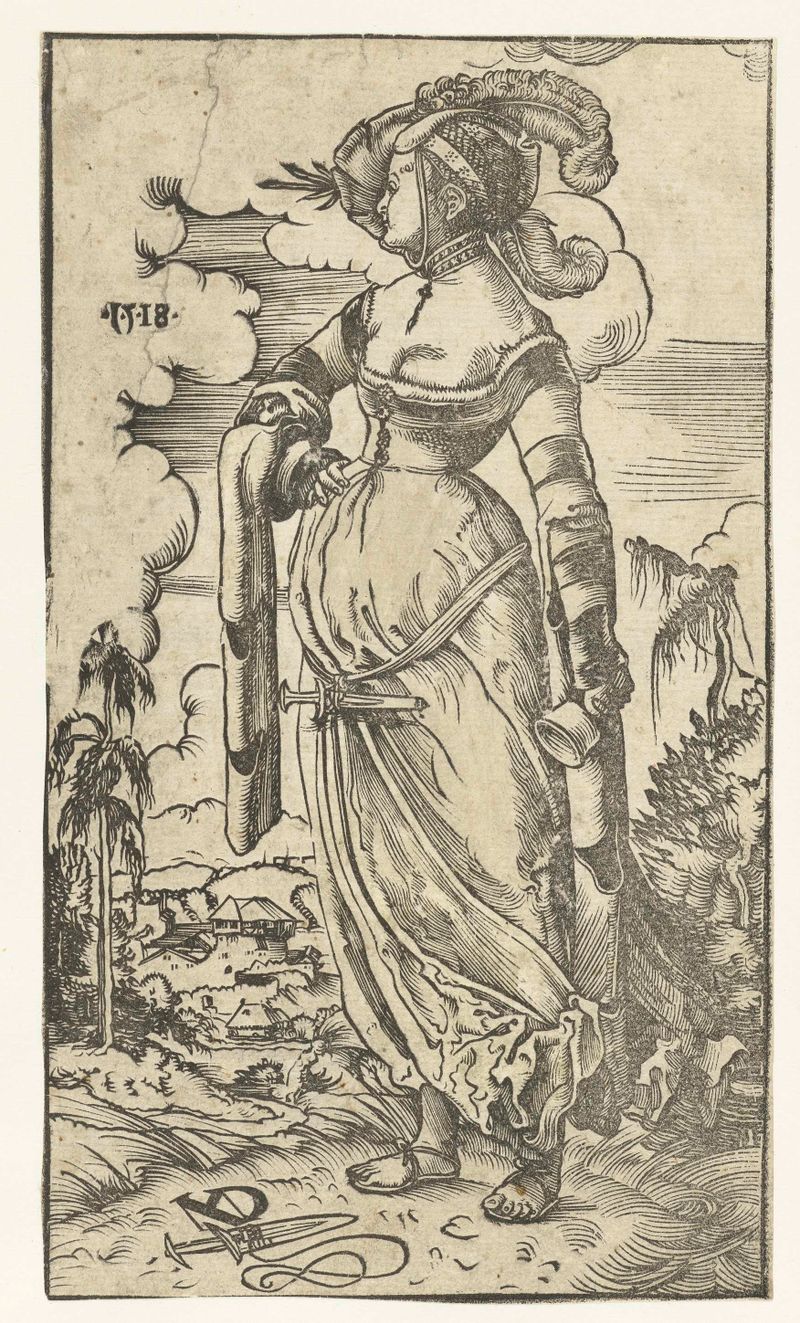 Obra figurativa em papel de Niklaus Manuel Deutsch com uma figura solitária e uma lâmpada em uma paisagem.