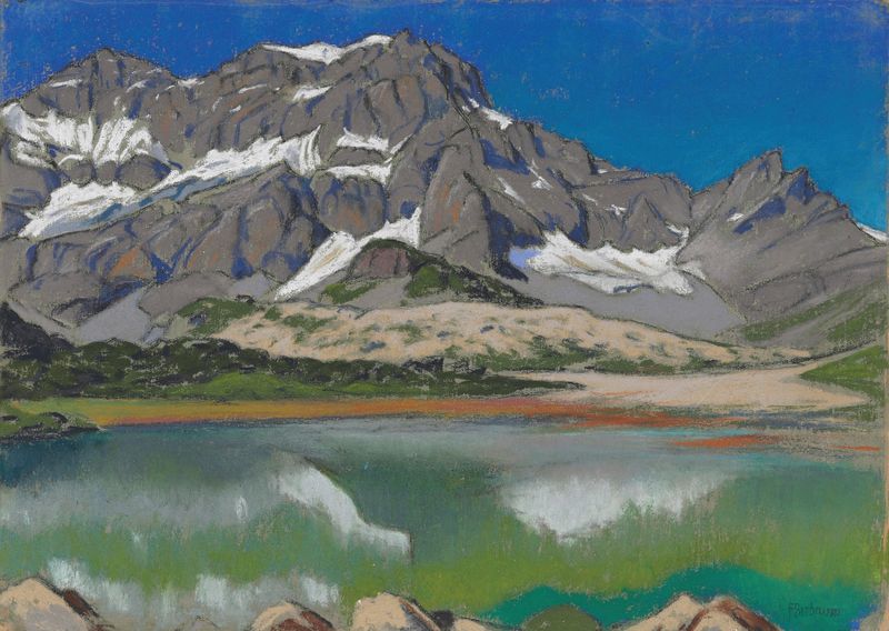 Paisagem montanhosa com montões de feno, óleo sobre tela de François Birbaum