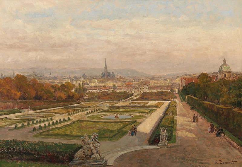 Landscape cityscape at dawn by Hugo Darnaut, medium unknown