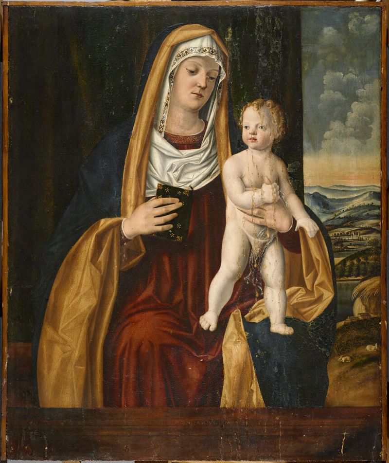 Virgem e Criança, óleo sobre painel de Pasqualino Veneto