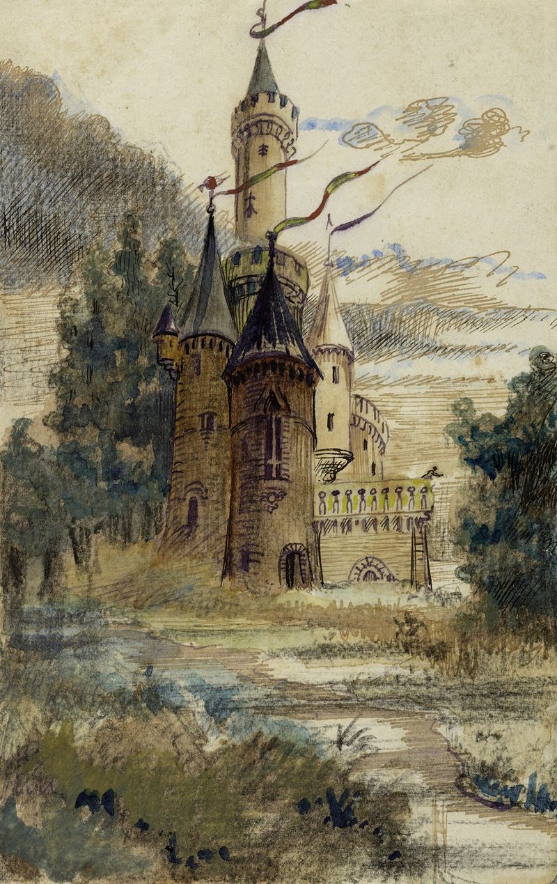 Landscape with a castle and river, oil on canvas by Arthur-Joseph Gueniot