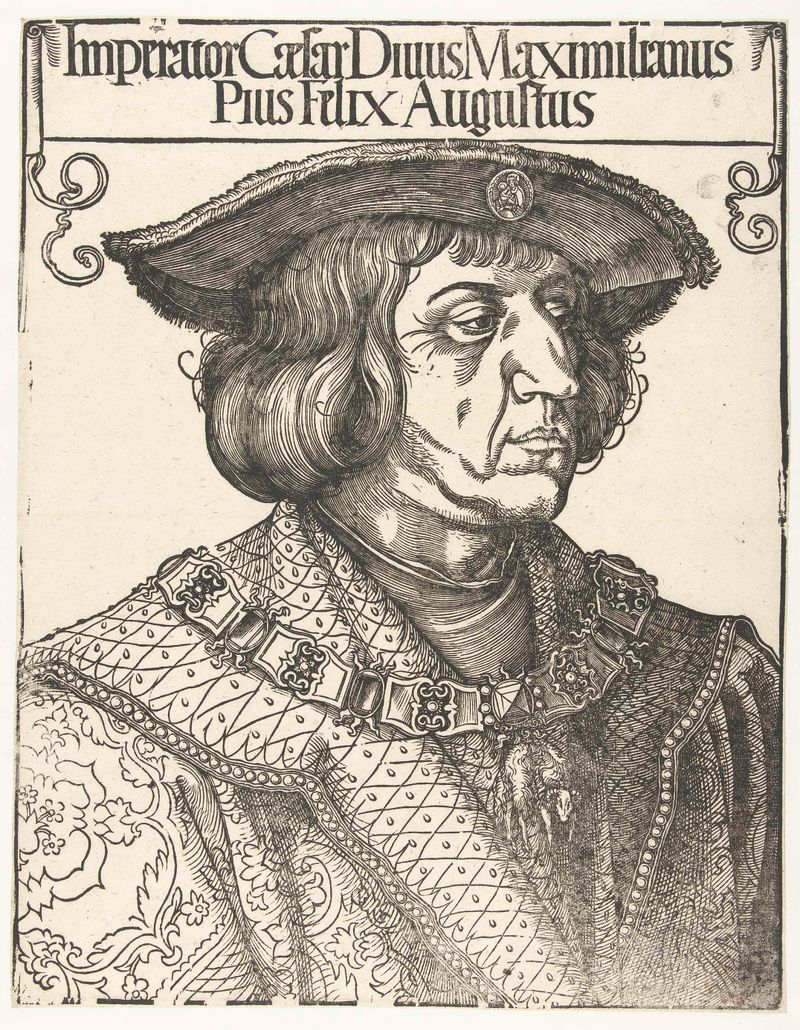 Woodcut of Emperor Maximilian I by Albrecht Dürer, paper