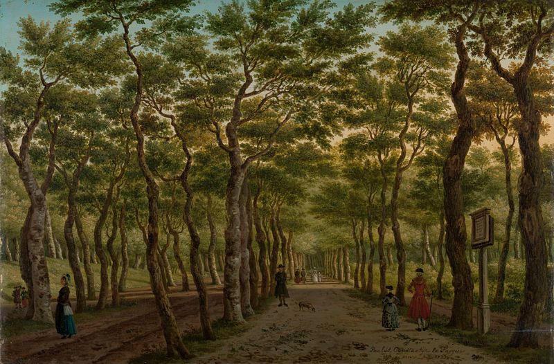 Paisagem de Haagse Bos com caminho, óleo sobre painel de Paulus Constantijn la Fargue