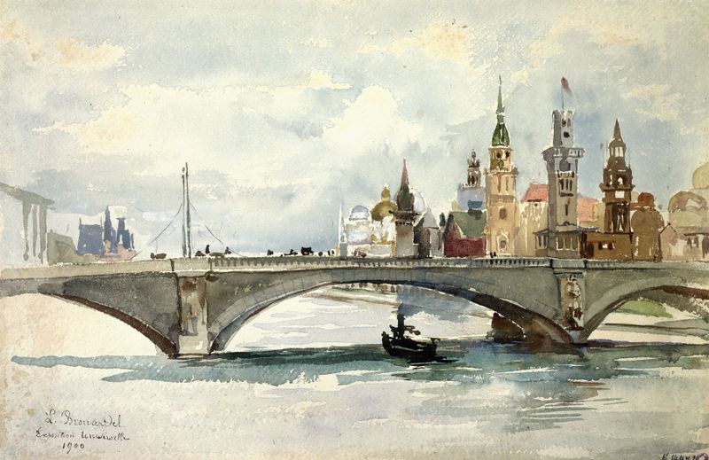Evening landscape with a bridge in golden light, oil painting by Laure Brouardel