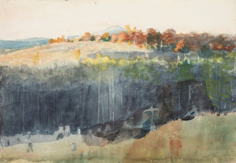 Valle y Ladera, óleo sobre lienzo de Winslow Homer, que representa un valle exuberante con vegetación vibrante y colinas.