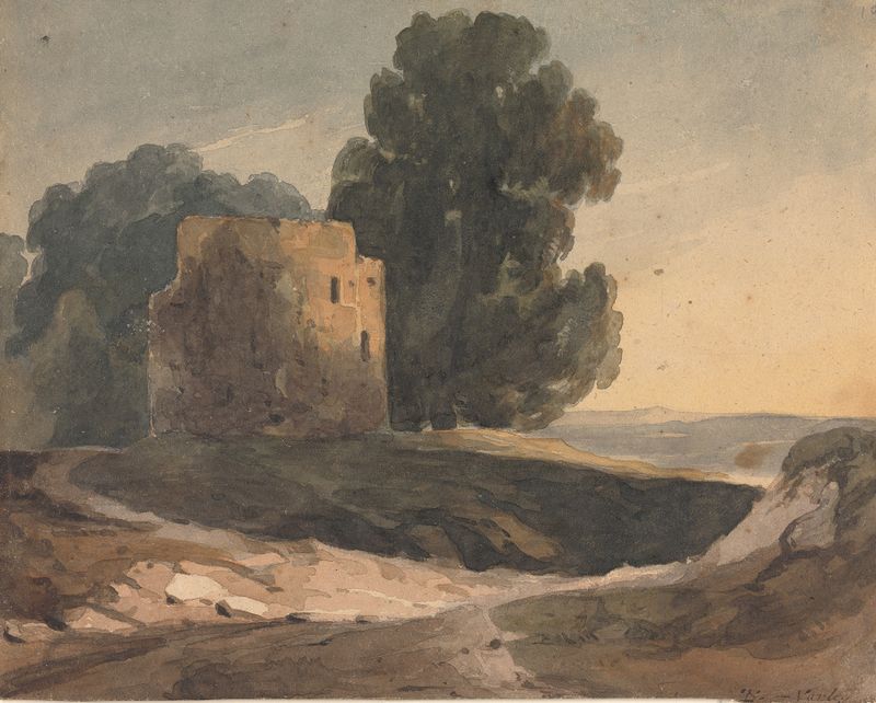 Landscape with Ruined Castle, Trees, óleo sobre tela de Thomas Sully