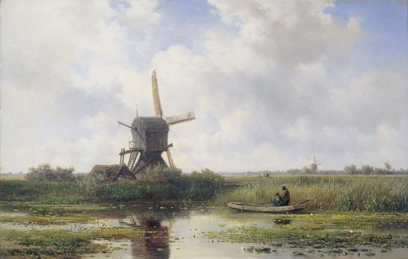 Landscape of The Gein River, near Abcoude by Willem Roelofs, oil on canvas