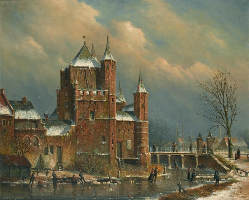 O Portão de Amsterdã em Haarlem, óleo sobre tela de Oene Romkes De Jongh